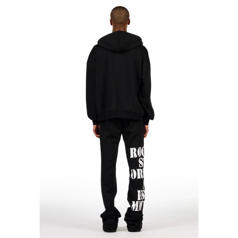 Borya Black Rhinestone Hoodie/Stacked Pant Track Set