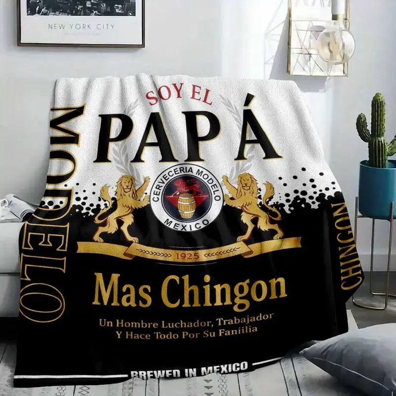 Funny Mexican Dad Blanket Soy El Papa Mas Chingon Quote Print Modelo Beer Label Parody Soft Flannel Fleece Throw Father's Day Gift For Hispanic Husband