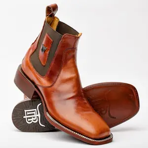 Cognac Leather Chelsea Boot - Square Toe