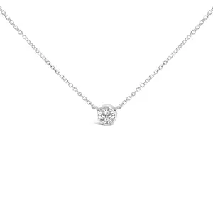 14K White Gold 1.00 Cttw Bezel Set Round Lab-Grown Diamond Solitaire 18" Pendant Necklace (F-G Color, VS1-VS2 Clarity)