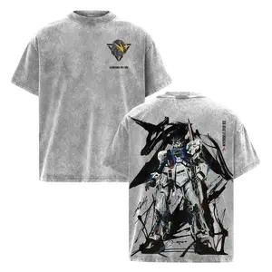 RX-93FF nu Gundam Mobile Suit Gundam Anime Manga UC Double Printed Vintage Washed Tee Unisex Oversize Heavyweight Cotton T-shirt Gift For Anime Fan 7LW BPW