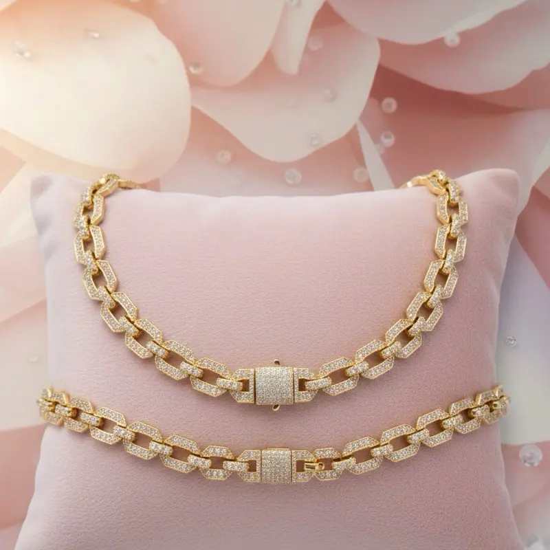 Set de gargantilla y pulsera , laminado en 14 k para su uso diario listo para su uso o regalar