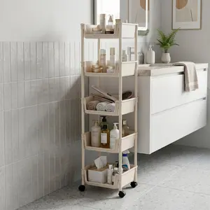 PeaWove Rolling Storage Cart with Wheels, Heavy Duty Multi-Layer Freestanding Shelf, Adjustable Space Saving Plastic Organizer for Bedroom Bathroom Kitchen Living Room, Portable Home Storage Unit, Easy Install, 2026 Semiannual Sale