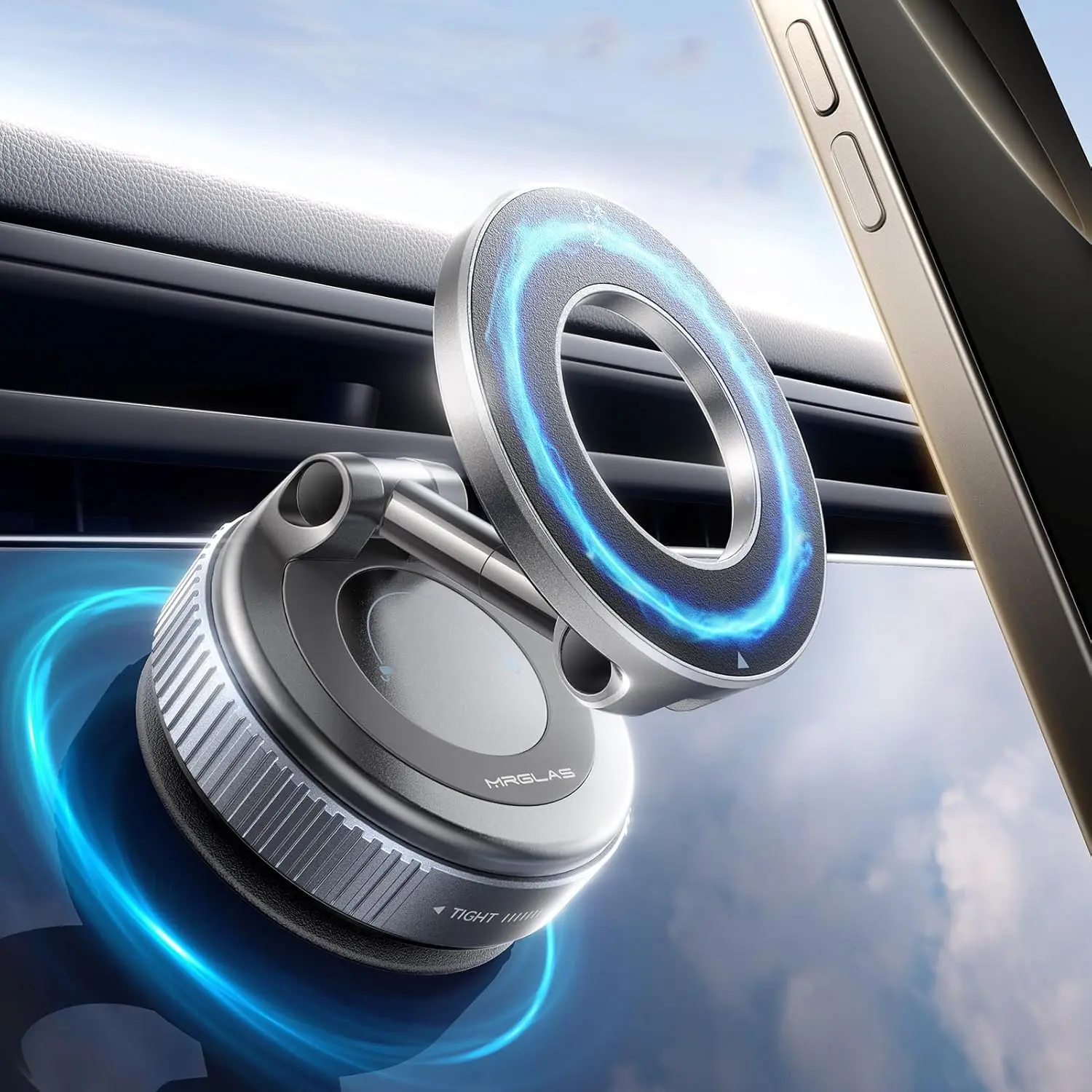 All-Metal Foldable Magnetic Vacuum Car Phone Holder, 360-Degree Multi-Angle Adjustable MagSafe Foldable Mount with 1-Handed Tune, Compatible with iPhone & Android, Car Accessories for Dashboard & Windshield, Cars tiktokshopbacktoschool