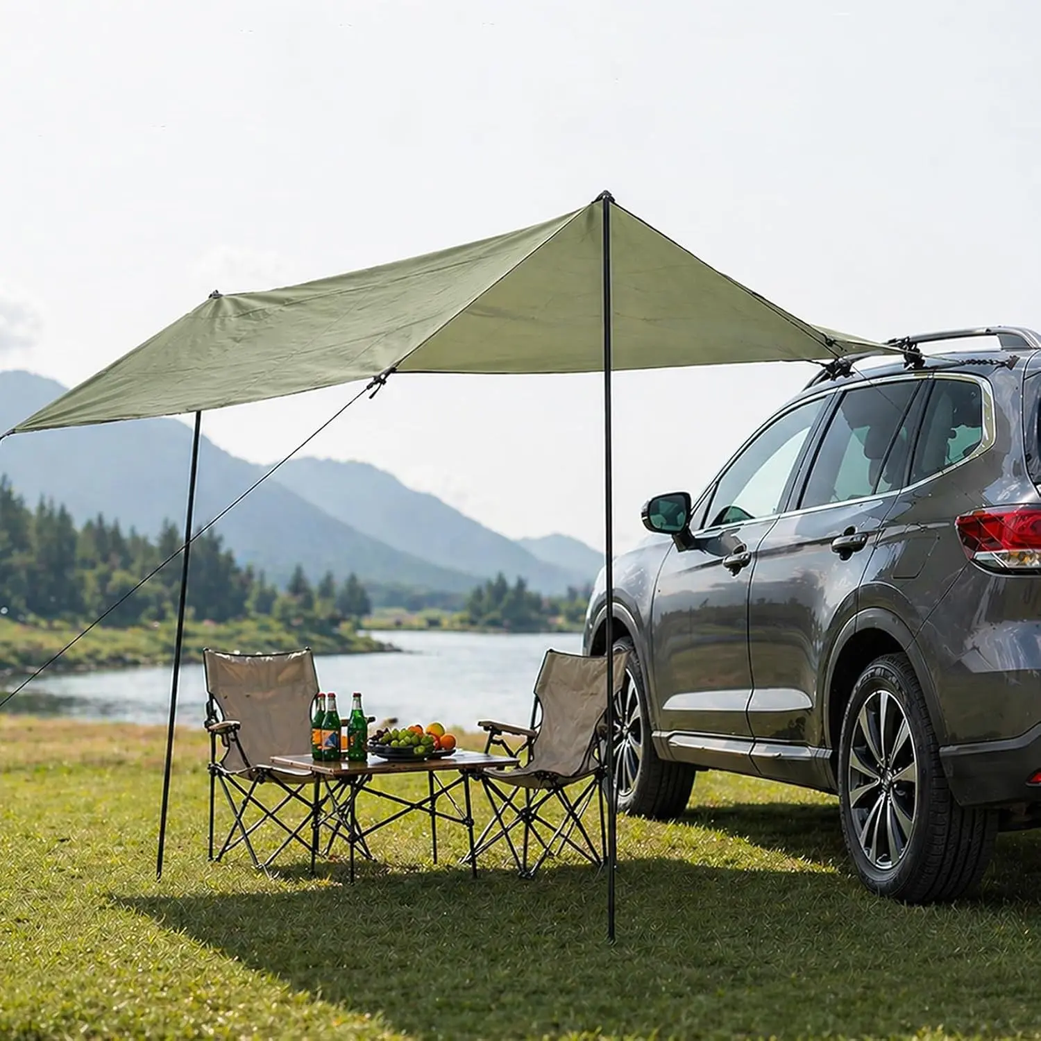 10 x 6.56 FT Portable Car Side Awning for SUV Van Truck & MPV No Roof Rack Needed Waterproof UV50+ Vehicle Shelter Easy Setup for Camping and Tailgating