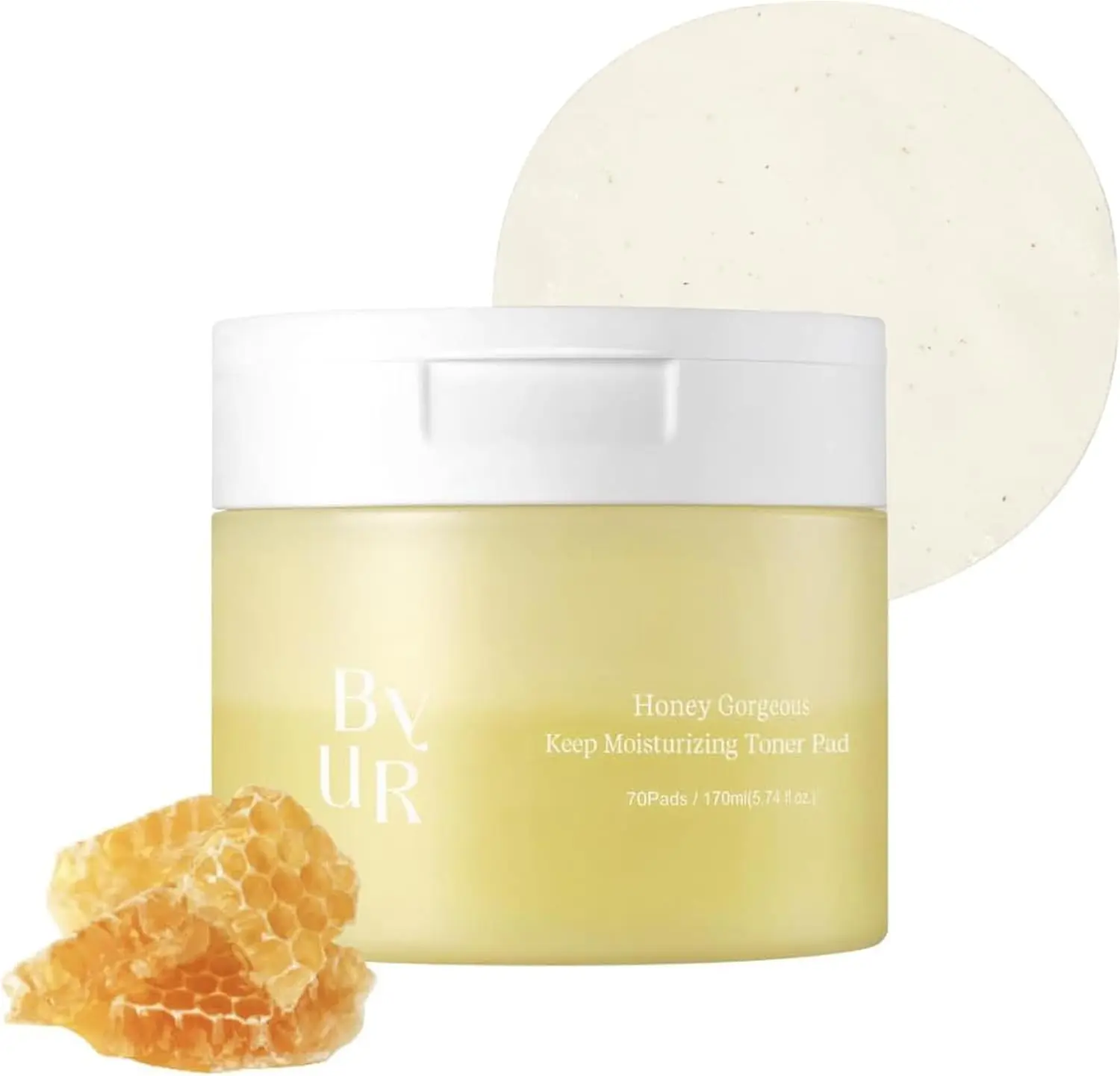 [ByUR] Honey Moisturizing Toner Pads (70 Count) - Deeply Hydrating, Firming & Elasticity Care for Dry Skin, Honey & Ceramides,  Facial Daily Pore Care Korean Skincare