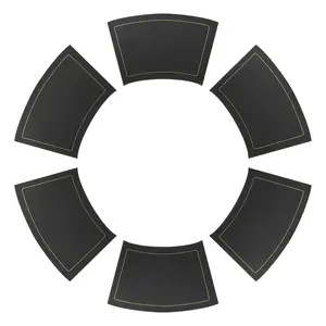 REGALWOVEN Round Table Placemats, Set of 6 Wedge Faux Leather Placemats Heat Resistant Round Table Mats, Wipe Clean 20x12 inch Black