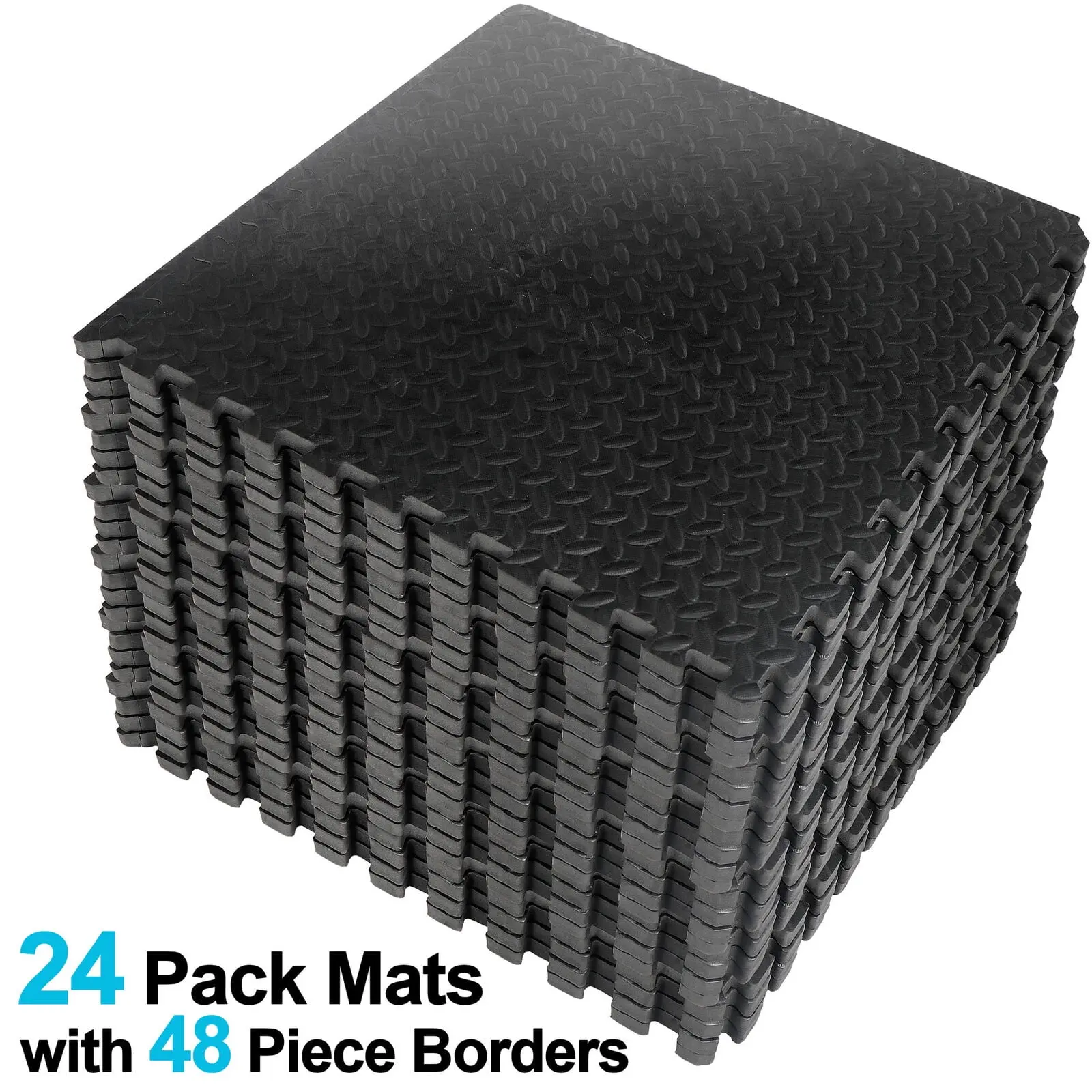 24-Piece EVA Foam Interlocking Puzzle Tiles, Quick-Assembly Black Gym Mat for Floor Exercises, Household Textile Floor Covering