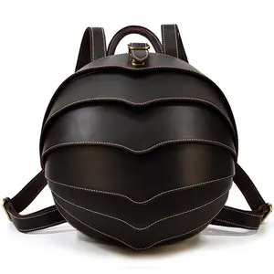 Vintage genuine leather creative backpack, personalized beetle backpack, round school bag for men and women, crazy horse leather, top-grain cowhide