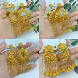 Luxury Long Tassel Drop Earrings For Women Dubai 24k Gold Color Earrings Trend African Jewelry Gift Party Wedding Accessories