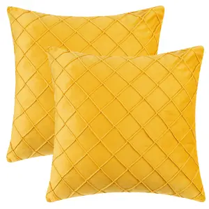 REGALWOVEN 2 Pcs Soft Velvet Decorative Pillow Covers Solid Geometric Textured Cushion Covers for Bed, Sofa, Chair, Couch and Home Decor 18 x 18 Inch Yellow