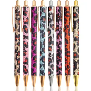 PASISIBICK 8 Pieces Girly Leopard Writing Pens - Cute Glitter Ballpoint Pens, Black Ink, Medium Point 1.0 mm for Women, Home, School, Office