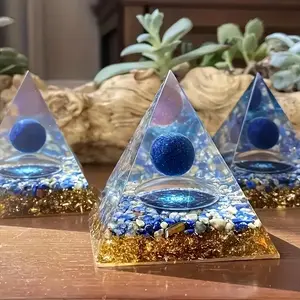 Lapis Lazuli Pyramid – Natural Crystal Feng Shui Ornament for Wisdom Protection, Energy Balance Home Office Desk Decor, Christmas Valentine Gift