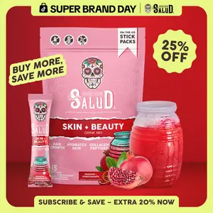 Salud 2-in-1 Skin & Beauty Dietary Supplement Drink Mix Packets, Collagen Peptides (Verisol), Hyaluronic Acid, Vitamin C, Biotin, Lustriva, Taste Salud Hydration Sticks, Gluten-Free, Skin Care & Hair Support, For Men & Women (15 Servings)
