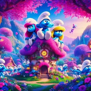 5D DIY Full Drill Round Diamond Painting - Diamond Art Kit Smurf House Mosaic, Canvas - DIY Decorative Painting, Home Wall Decor, Suitable for Halloween, Christmas, Birthday, and Anniversary Gifts.