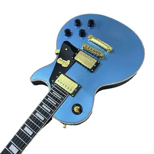 Metallic Blue Gloss Guitar Black Pickguard Block Fret Inlay Gold hardware