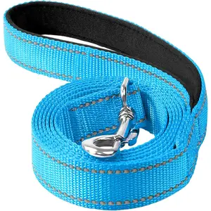 Reflective 6ft Dog Leash Soft Padded Handle Nylon Lead Durable Walking Training Leash for Small & Medium Dogs Night Safety SkyBlue 3/4Inch Wide