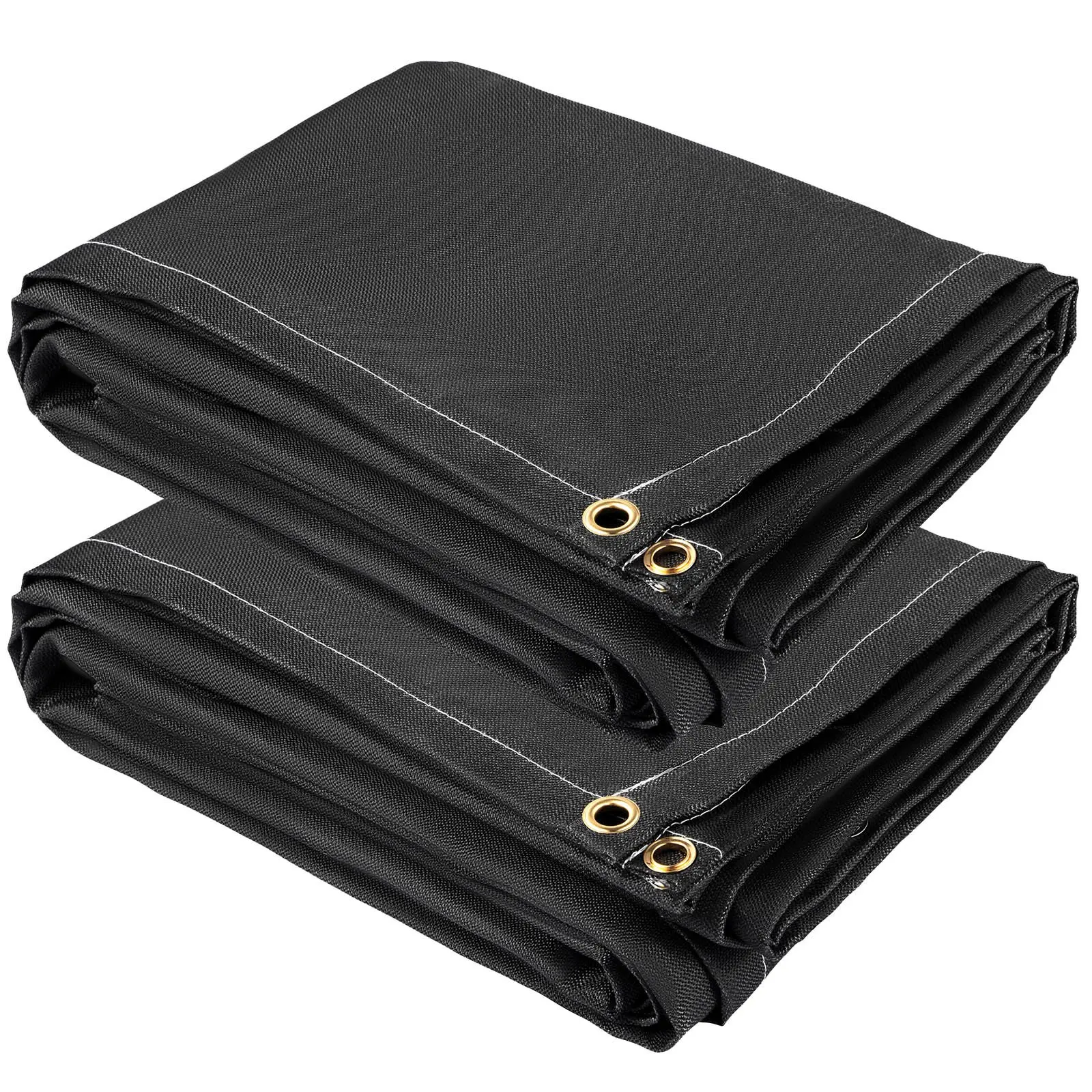 VEVOR 2-Pack Heavy-Duty Fiberglass Fire Blankets, 6'x10', 1022°F/550°C Fireproof Emergency Blankets, Prevents Burns & Scratches, Black with 8 Grommets, Adjustable Size, Easy Carriage, Extensive Usage