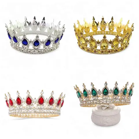 Unisex 6" Striped Jeweled Crown, Orichas Santeria Spiritual Decoration with Multicolor Jewellery, Headpiece for Orisha Worship and Ceremonies (Corona Ochun Yemaya Oya Obba)
