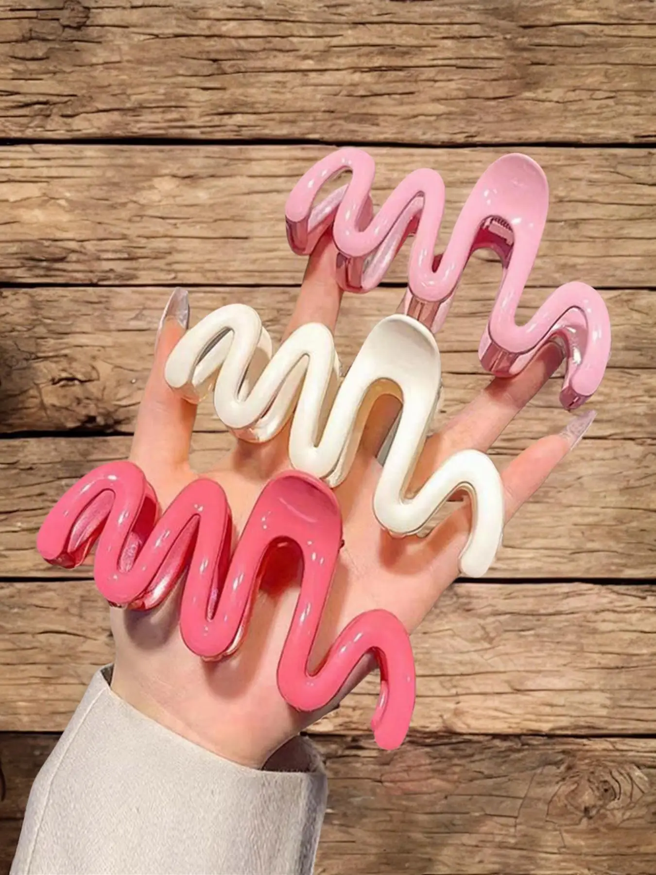 Cute Mixed Color Wavy Design Large Hair Claw Clip, Summer Large Size Hair Claw, Fashion Spring Hair Accessories for Dating & Daily & Back To School