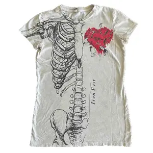 2000s summer punk style T-shirt skull print women's dark round neck slim fit top retro Halloween Womenswear Tshirt