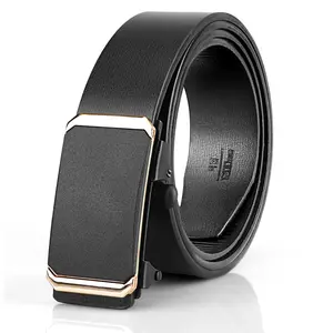 Mens Belt Leather Ratchet Belt For Men boys Dress and Casual with Adjustable Buckle, Trim to Fit, Gold