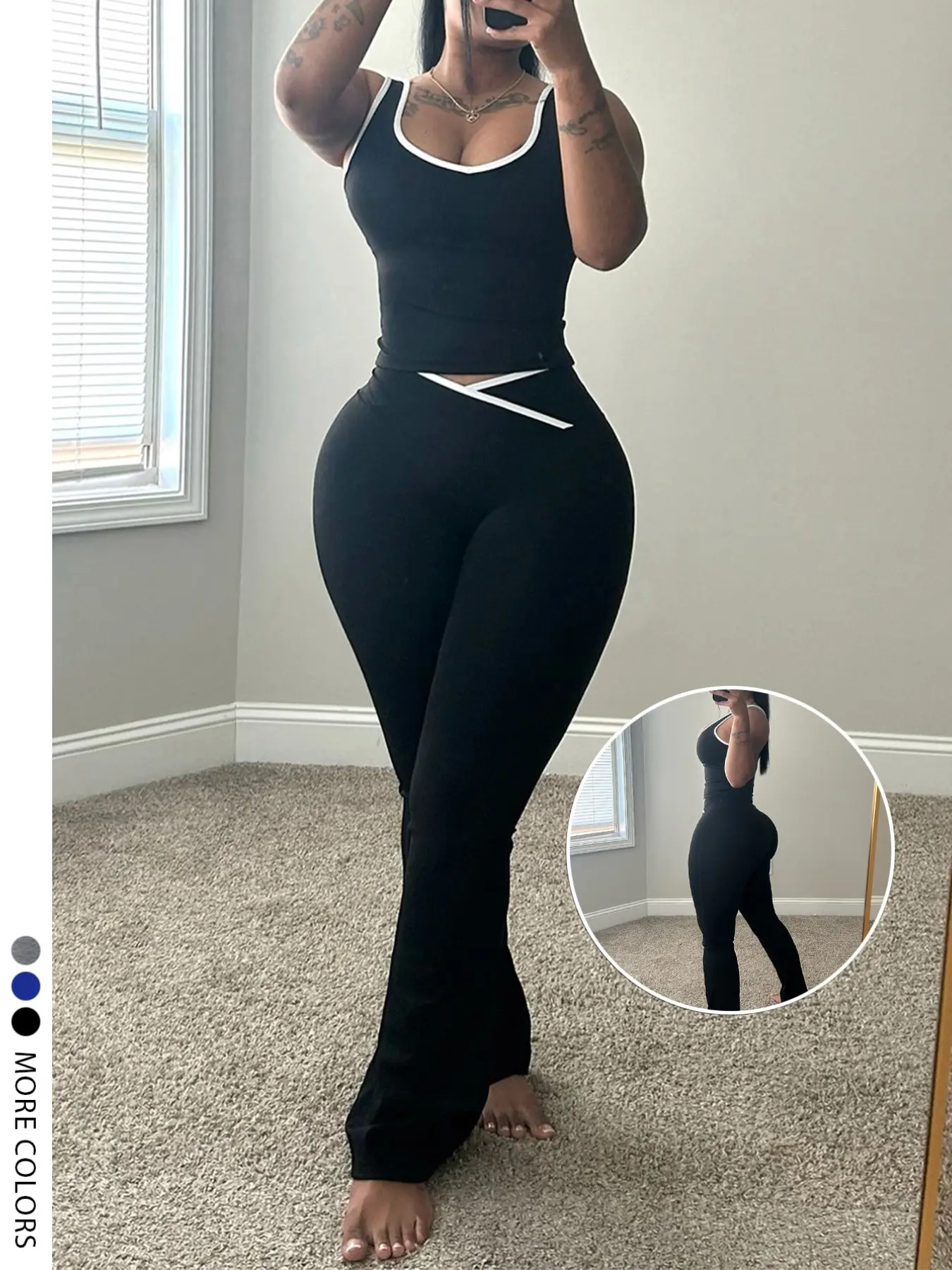 Women's Fashion Colorblock Waist Trainer Bell Bottoms and Tank Top Set, Multiple Colors Available, Perfect for Summer, Bottoms Clothes