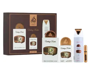 Lattafa Vintage Radio 3Pc Gift Set EDP Perfume By Lattafa Pride - 100ml, 200ml & 20ml Sprays - Lavender, Sage, Bergamot, Plum, Palo Santo, Sandalwood, Oud Fragrance