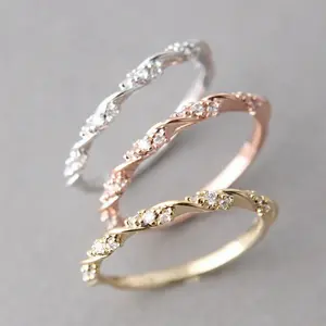 Fine Ribbon   Rose Golden women's  Small gemstone stack wear Hypoallergenic Classic Elegant Synthetic Moissanite Engagement Anniversary  Ring