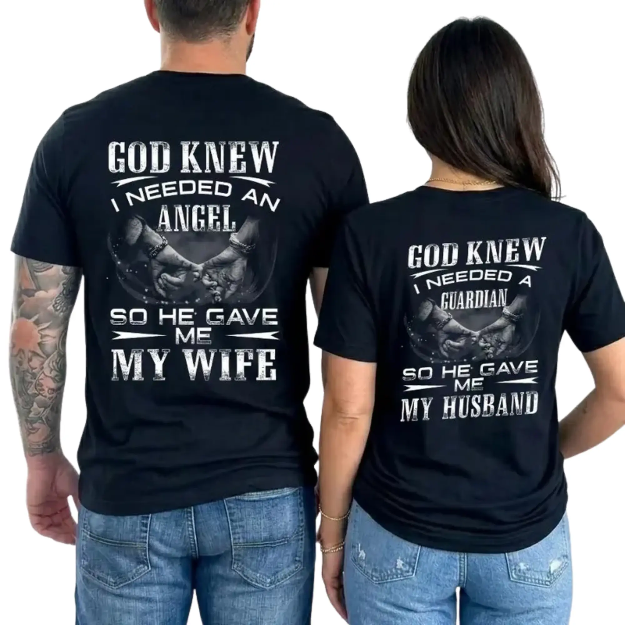 God Knew I Needed An Angel Couple Shirt, Guardian Angel Matching Couple Apparel, Wife Husband Gift, Romantic Couple Outfit, Gift for Her Him