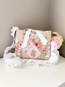 Green Rose Patchwork Quilted Bible Cover Crossbody Bag | Removable Strap Purse, Pen Pocket