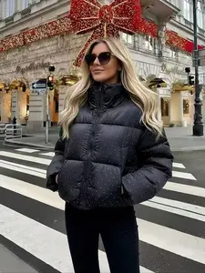 Women's Winter New Loose Sequined Fashion Jacket, Elegant Long Sleeve Short Cotton Coat, Stylish Warm Outerwear for Ladies