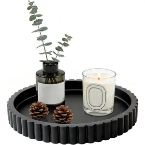 MTOPHLSBlack Wood Decorative Serving Tray for Coffee Table Decor, 11 Inch Wooden Round Candle Holder Plate for Kitchen, Living Room, Home Decor
