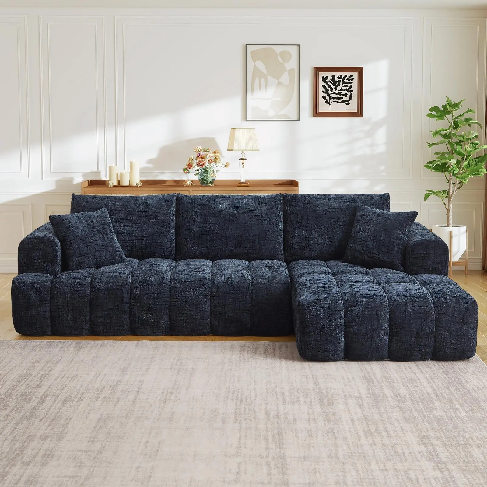 108" Modular Sectional Sofa with Chaise, Cloud Boneless L-Shaped Couch, Chenille Deep Seat Tufted Compression Foam Sofa for Living Room, Bedroom, No Assembly Required