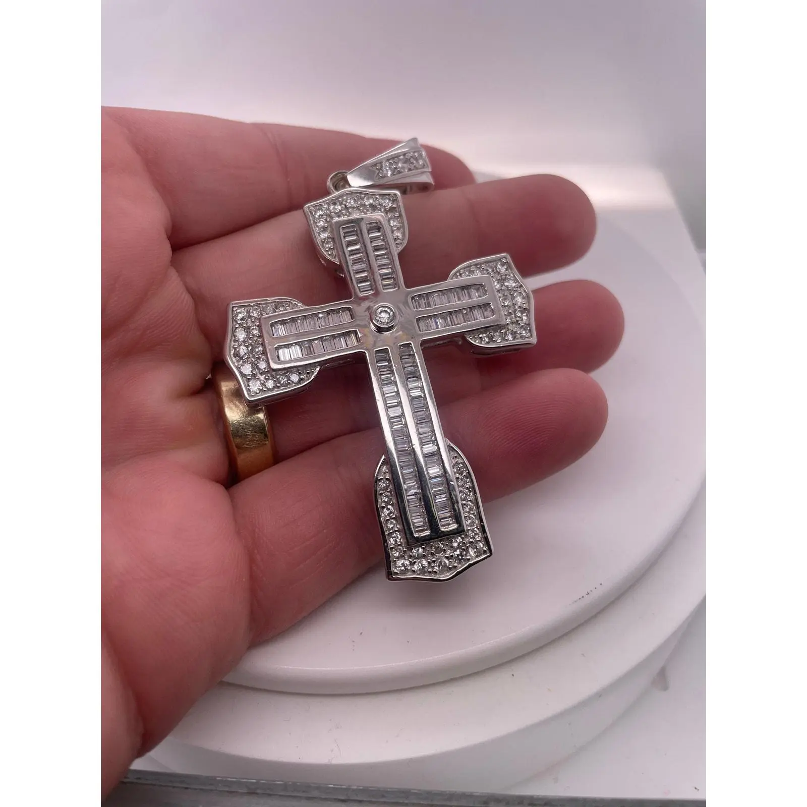 HUGE 925 Iced CZ Cross Pendant!! 925 Sterling Silver