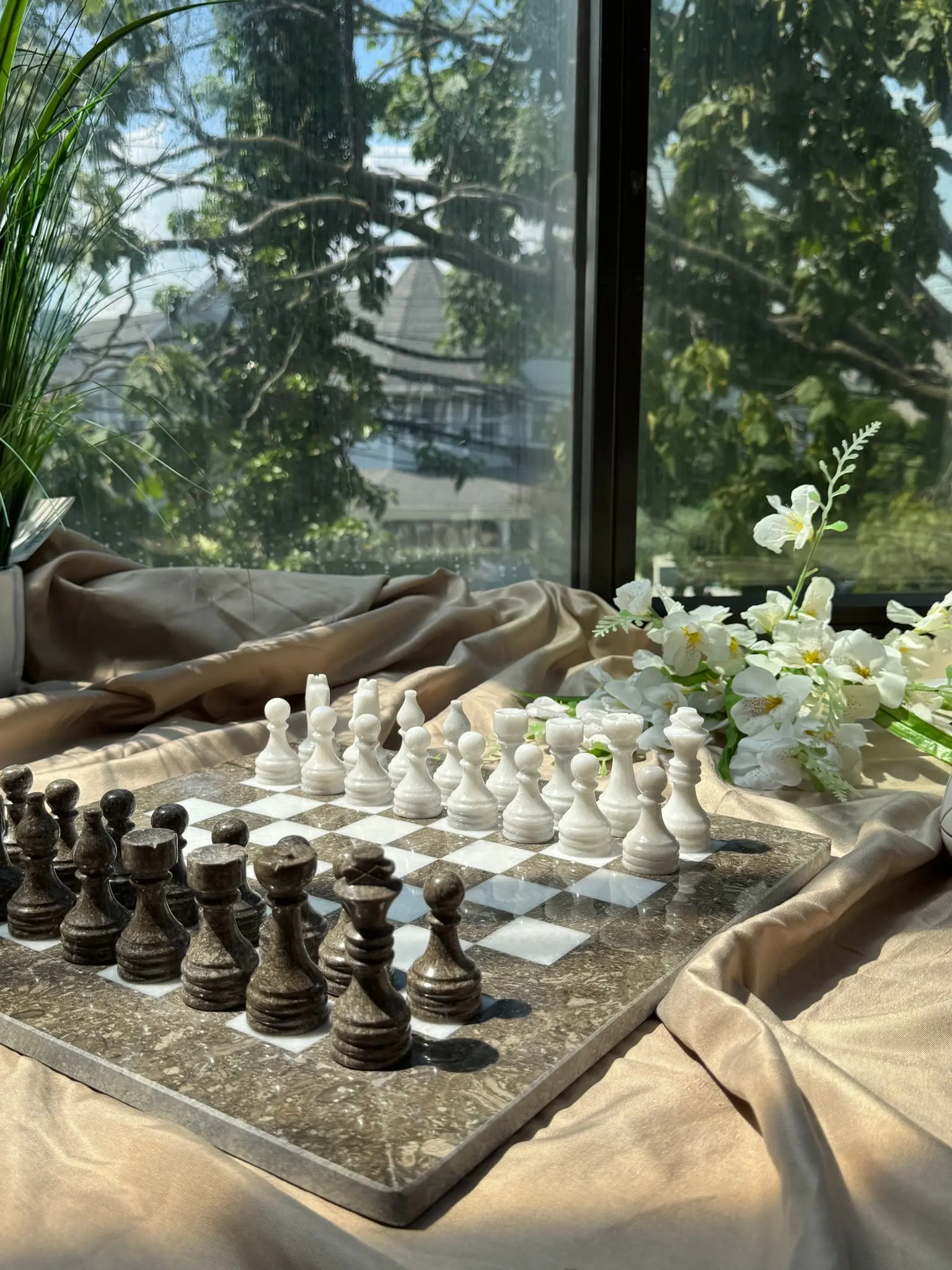 Marble Chess Set - Classic Design with Natural Pieces and Board for Strategic Play Table Math Games