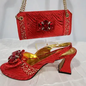 Women's Red Zebra Print Shoes & Bag Set Size 39 with Gold Accents and Rhinestones