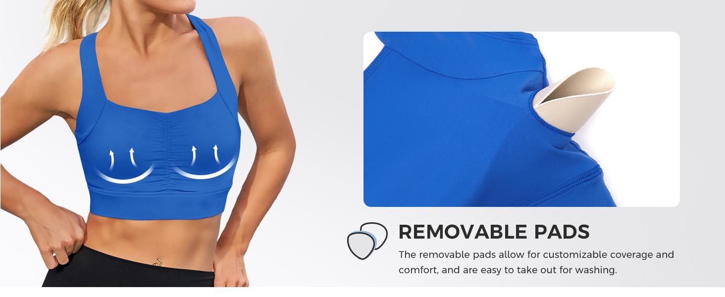 Aoysky Womens Buttery Soft Racerback Sports Bra Square Neck Ruched Padded Y-Back Workout Gym Crop Tank Tops