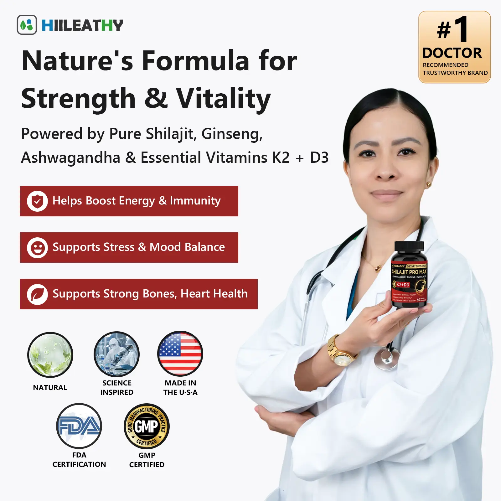 HIILEATHY | Shilajit Capsules with K2 & D3 – 60ct | Fulvic Acid, 84+ Minerals for Immune Defense, Bone Strength & Anti-Aging – Made in USA
