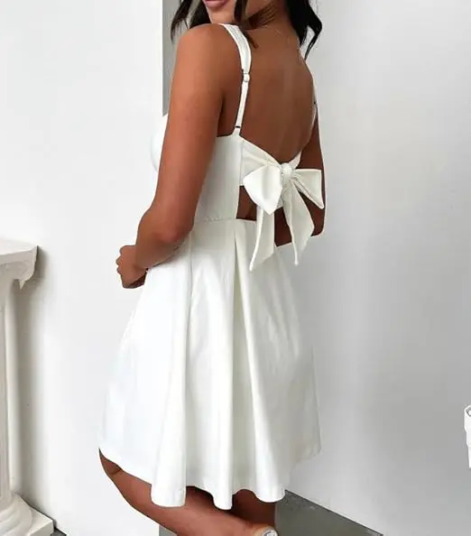 Womens Mini Party Dress Sleeveless Backless Bow Tie Square Neck Short Dress wendy white dress - TikTok Shop Womens Mini Party Dress Sleeveless Backless Bow Tie Square Neck Short Dress wendy white dress - TikTok Shop