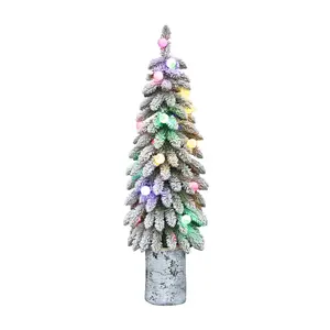 Puleo Pre-Lit 4' Potted Flocked Alpine Christmas Tree