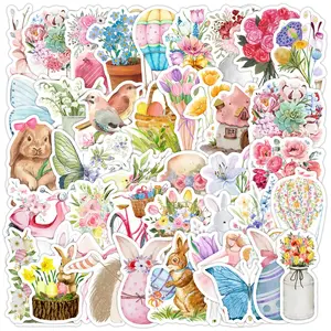 Easter Themed Sticker, Cute Cartoon Rabbit & Flower Pattern Decorative Sticker, Funny Stickers, DIY Decals for Scrapbooking, Journaling, Gift Wrapping