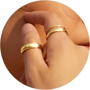 Gold Band Rings for Women Non Tarnish, 14K Gold Plated Wedding Rings Set for Statement, Stackable Simple Thumb Pinky Bands Comfort Fit 3Pcs 1mm 3mm 5mm for Jewelry Gift Size 5-11