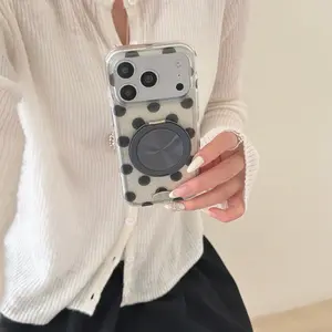 5-Color Glitter Polka Dot Plastic Smartphone Case - 360-Degree Stand, Round Edge, Compact Cover, Shockproof Protection for iPhone 15,16,17 Pro Max, Cute Ins Trendy Aesthetic, Cellphone Accessories