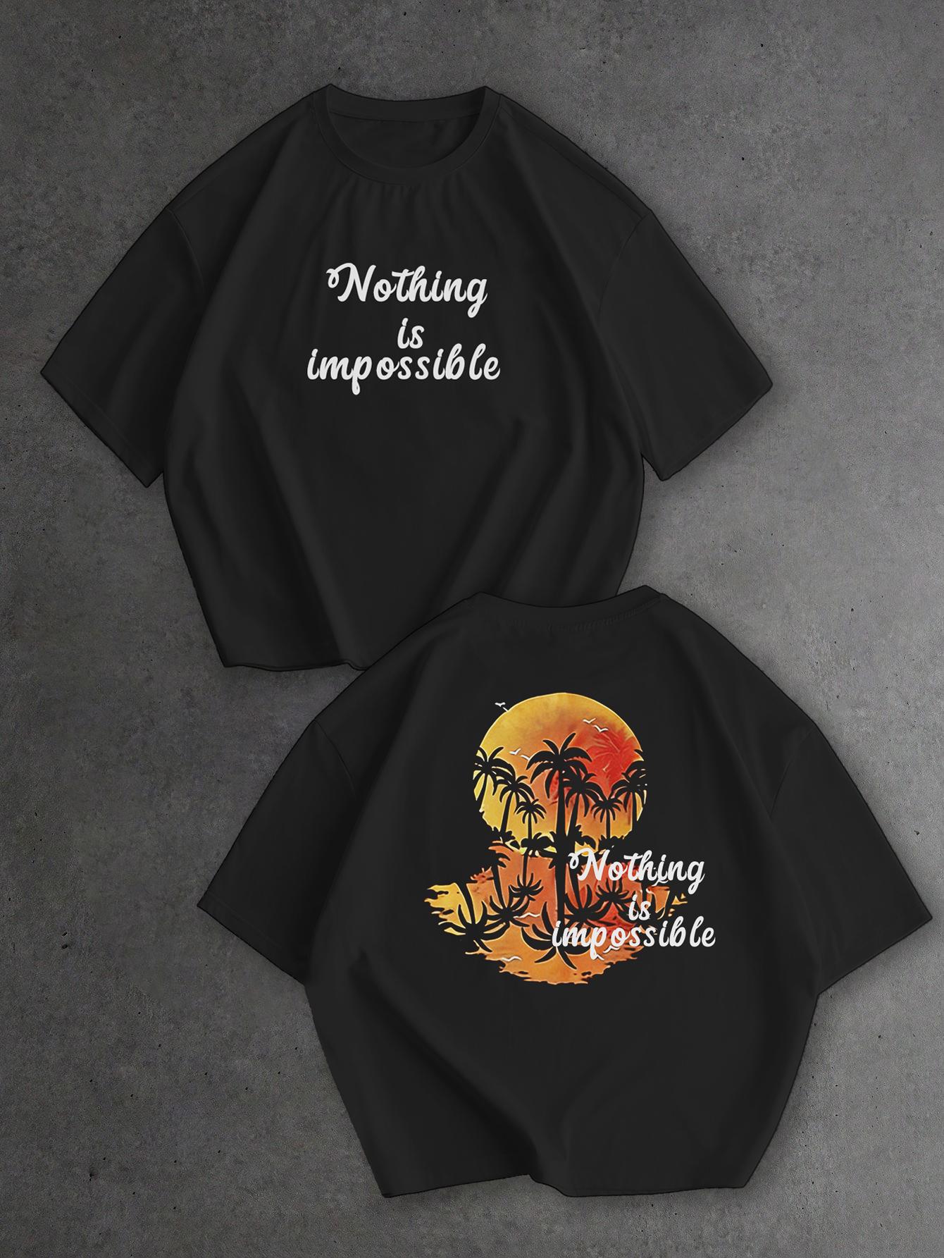 3-pack unisex; new men’s summer T-shirt; trendy design featuring a retro sunset palm tree graphic, shark mouth print, and letter slogan; black/white soft short-sleeve streetwear style—perfect for summer wear.