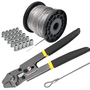 1 Set Wire Rope Crimping Tool Kit with 1/16-304 Stainless Steel Cable 165 ft (7x7 Strand Core),100 Cable Ferrule Aluminum Loop Sleeve Stops,Hand Tools Kits,Tools & Hardware