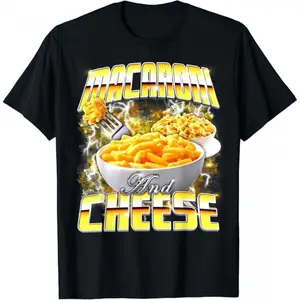Funny Meme Shirts For Men, Macaroni and Cheese Meme Rap Style 90s Vintage Funny T-Shirt Menswear Top