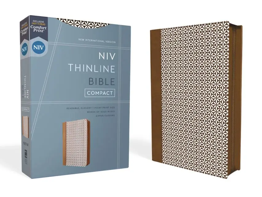 NIV, Thinline Bible, Compact, Leathersoft, Brown/White, Zippered, Red Letter, Comfort Print by Zondervan [Leatherbound Book]