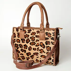 Western Tote Bag - Hair-On Leather with Whipstitch Trim & Detachable Strap by American Darling