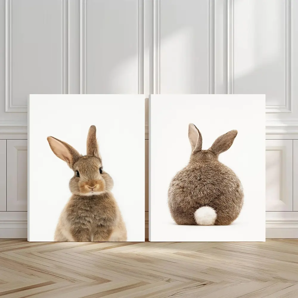 2pcs Easter Bunnies Wall Art, Cute Poster, Minimalist Art Prints, Spring Celebration Home Decor, Modern Wall Paintings, Minimalist Canvas Posters Wall Arts, Decor for Living Room, Restaurant, Kitchen, Bedroom, Housewarming Gift, With Frame